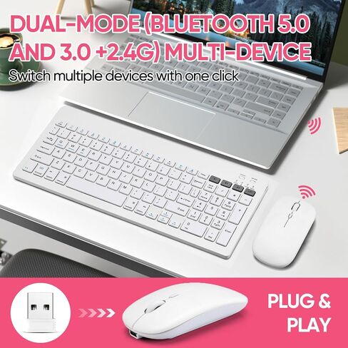 لوحة مفاتيح Bluetooth و Mouse Combo القابلة لإعادة شحن الماوس اللوحة اللوحة اللاسلكية المحمولة مجموعة Mouse لـ Apple iPad iPhone iOS 13 وفوق Samsung Tablet Phone Windows Android Windows (White) in Saudi Arabia