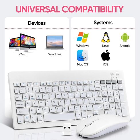 لوحة مفاتيح Bluetooth و Mouse Combo القابلة لإعادة شحن الماوس اللوحة اللوحة اللاسلكية المحمولة مجموعة Mouse لـ Apple iPad iPhone iOS 13 وفوق Samsung Tablet Phone Windows Android Windows (White) in Saudi Arabia