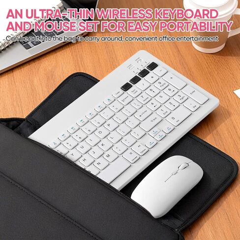 لوحة مفاتيح Bluetooth و Mouse Combo القابلة لإعادة شحن الماوس اللوحة اللوحة اللاسلكية المحمولة مجموعة Mouse لـ Apple iPad iPhone iOS 13 وفوق Samsung Tablet Phone Windows Android Windows (White) in Saudi Arabia