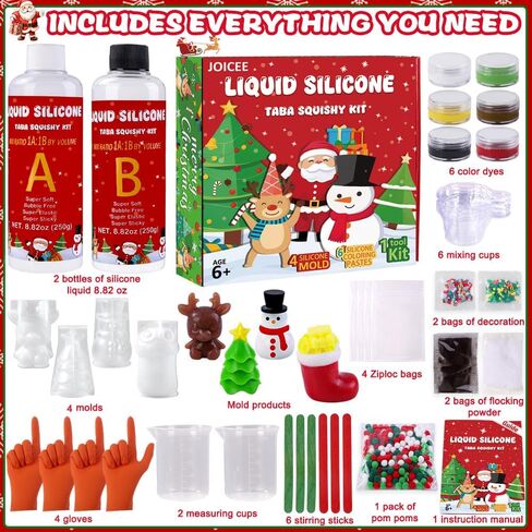 طقم Joice Taba Squishy ، DIY Squishy Making Kit 18oz 1: 1 AB Silecone السائل مع 6 قوالب لصنع مُصنعات صانع Super Sweat الخاصة بك. in Kuwait