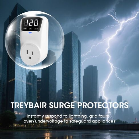 SMART RUSTERGE PROTECTOR STOPLTIZER FIREPROOF UL94V-1 Wall Mount Mount Surge Protector للثلاجة والتلفزيون والأجهزة الثقيلة مع مراقبة الوقت الفعلي والجهد المخصص 80V-140V in Saudi Arabia