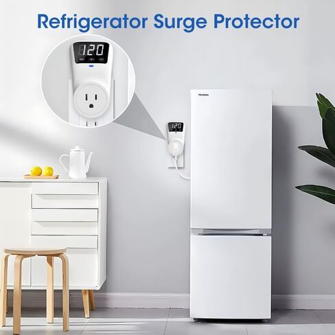 SMART RUSTERGE PROTECTOR STOPLTIZER FIREPROOF UL94V-1 Wall Mount Mount Surge Protector للثلاجة والتلفزيون والأجهزة الثقيلة مع مراقبة الوقت الفعلي والجهد المخصص 80V-140V in Saudi Arabia