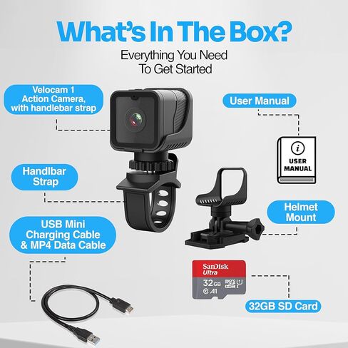 Tirol VeloCam 2.0 – Ultra-Light Action Camera for Cyclists – Helmet & Bike Mount – Full HD Video – Upgraded GoPro-Style Swivel Mount – and Universal Cycling Mount – Ideal for Cyclists or Action in Kuwait