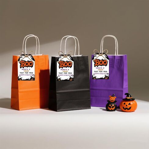 50pcs Witch Halloween Gifts علامات مع سلسلة ، 3.3x2.1 بوصة العلامات الشريرة الهالوين لأكياس Goodie ، Halloween Pumpkin Spider Name Tags for Party Candy Bag Cup Gift Favor Diy Craft in Kuwait