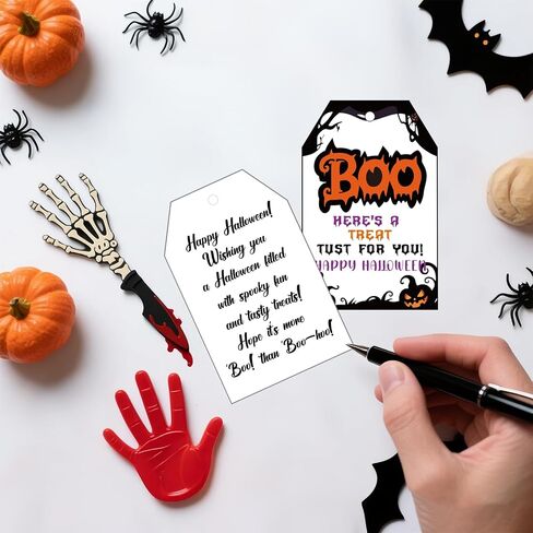 50pcs Witch Halloween Gifts علامات مع سلسلة ، 3.3x2.1 بوصة العلامات الشريرة الهالوين لأكياس Goodie ، Halloween Pumpkin Spider Name Tags for Party Candy Bag Cup Gift Favor Diy Craft in Kuwait