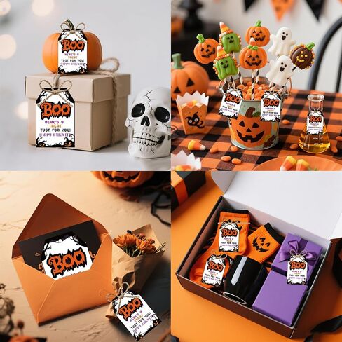 50pcs Witch Halloween Gifts علامات مع سلسلة ، 3.3x2.1 بوصة العلامات الشريرة الهالوين لأكياس Goodie ، Halloween Pumpkin Spider Name Tags for Party Candy Bag Cup Gift Favor Diy Craft in Kuwait