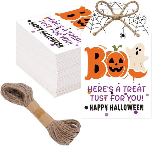 50pcs Witch Halloween Gifts علامات مع سلسلة ، 3.3x2.1 بوصة العلامات الشريرة الهالوين لأكياس Goodie ، Halloween Pumpkin Spider Name Tags for Party Candy Bag Cup Gift Favor Diy Craft in Kuwait