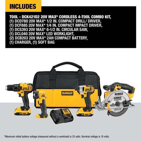 DEWALT 20V MAX Combo Kit, Compact 4-Tool (DCK421D2) in Saudi Arabia