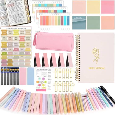 79 Pack Bible Study Supplies Koulding Kiter for Women ، Journal Journal Note That Trachtation Kit و Tabs Bible و Heightlighters مع حالة قلم رصاص ومزيد من أدوات دراسة الكتاب المقدس in Kuwait