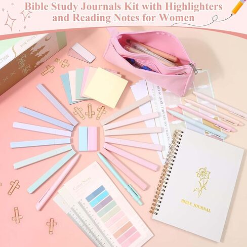 79 Pack Bible Study Supplies Koulding Kiter for Women ، Journal Journal Note That Trachtation Kit و Tabs Bible و Heightlighters مع حالة قلم رصاص ومزيد من أدوات دراسة الكتاب المقدس in Kuwait