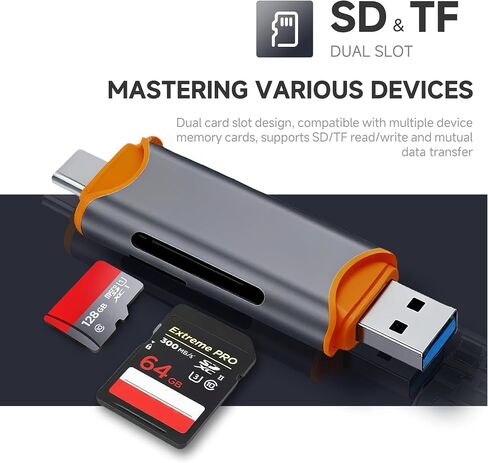 FINEANDENG Grey USB3.0 SD/TF Card Reader USB3.0 SD & Micro SD Dual Slot USB-A & USB-C Dual Plug Card Reader for Laptops (USB-A & USB-C Pulg) in Saudi Arabia