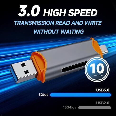 FINEANDENG Grey USB3.0 SD/TF Card Reader USB3.0 SD & Micro SD Dual Slot USB-A & USB-C Dual Plug Card Reader for Laptops (USB-A & USB-C Pulg) in Saudi Arabia