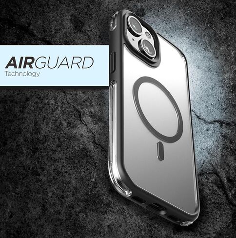 مغلف لعلاج هاتف iPhone Air Frosted مع حزام حزام مقطع - متوافق مع Magsafe - غطاء هجين مغناطيسي مع حماية كاملة العدسة (أسود) in Kuwait