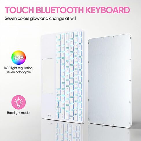 Ultra-Slim Bluetooth Keyboard with Built-in Touchpad and Mouse Portable Mini Wireless Keyboard Rechargeable 7-Color Backlit for Apple iPad iPhone Samsung Tablet iPhone Smartphone iOS Android Windows in Kuwait