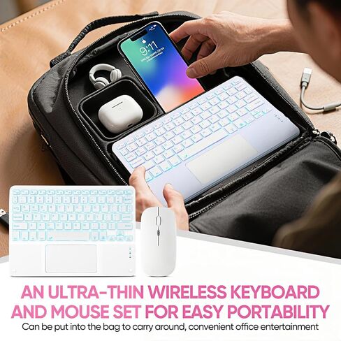 Ultra-Slim Bluetooth Keyboard with Built-in Touchpad and Mouse Portable Mini Wireless Keyboard Rechargeable 7-Color Backlit for Apple iPad iPhone Samsung Tablet iPhone Smartphone iOS Android Windows in Kuwait