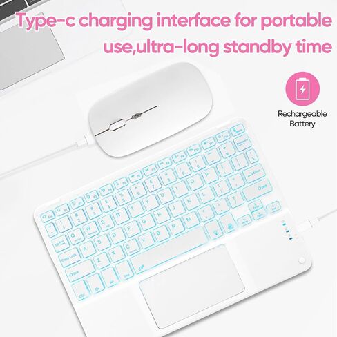 Ultra-Slim Bluetooth Keyboard with Built-in Touchpad and Mouse Portable Mini Wireless Keyboard Rechargeable 7-Color Backlit for Apple iPad iPhone Samsung Tablet iPhone Smartphone iOS Android Windows in Kuwait