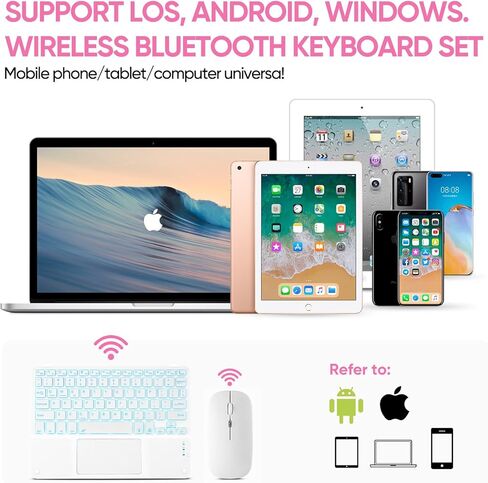 Ultra-Slim Bluetooth Keyboard with Built-in Touchpad and Mouse Portable Mini Wireless Keyboard Rechargeable 7-Color Backlit for Apple iPad iPhone Samsung Tablet iPhone Smartphone iOS Android Windows in Kuwait