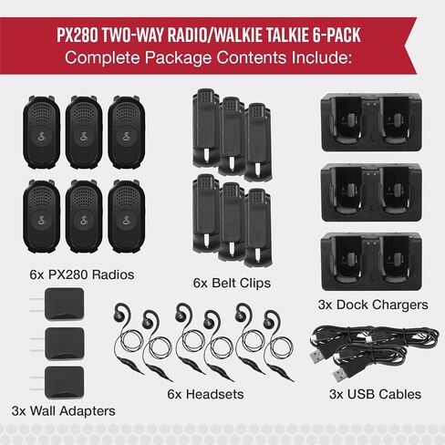 COBRA PX280 COMPACT PORTABLE FRS أجهزة الراديو ثنائية الاتجاه-متانة معتمدة IP54 ، شحن قفص الاتهام ، بطارية 12 ساعة ، عامل متكامل يمكن ارتداؤها محترفًا في مجال الأعمال التجارية (حزمة مع سماعات الرأس) in Saudi Arabia