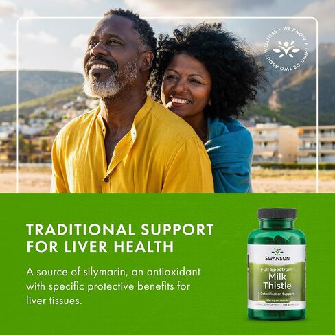 Swanson Milk Thistle - ملحق دعم الكبد العشبي - الصيغة الطبيعية تساعد على الحفاظ على الصحة والرفاهية بشكل عام - (100 كبسولة ، 500 ملغ لكل منهما) (2 عبوة) in Kuwait