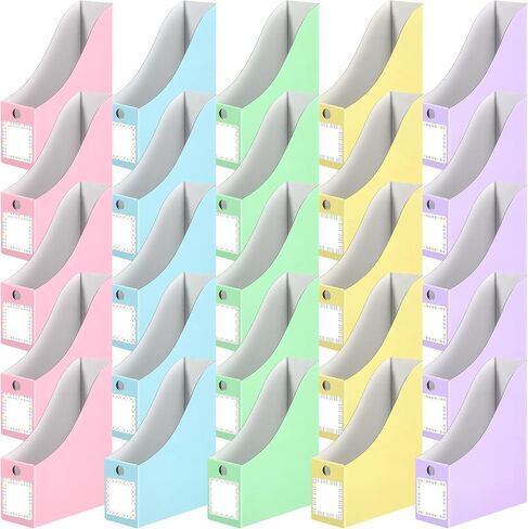 Pasimy 25 PCS Boho Cardboard Magazine Holder Magazine Magazine BOON BIN مع ملصق ملصق متعدد الألوان مربع تخزين للملفات المكتبية Document School Class -Home Office Supplies in Saudi Arabia