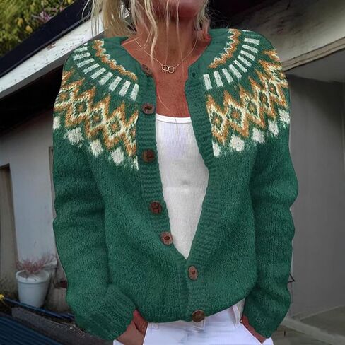 Fair Isle Sweater Women Vintage Knit Sweaters Plus Size Open Front Button Down Cardigan Cute Christmas Sweater in Saudi Arabia