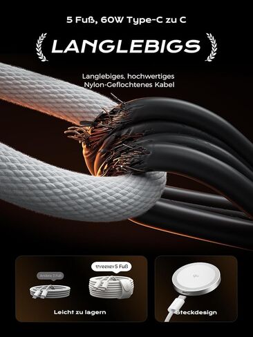 Threekey for Magsafe Charger ، QI2 معتمد من الشاحن اللاسلكي 15W ، وسادة الشحن السريع متوافقة مع iPhone 16/15/14/13/12 ، الشاحن المغناطيسي مع كابل USB-C 5 أقدام (حزمة أسود 2) in Kuwait