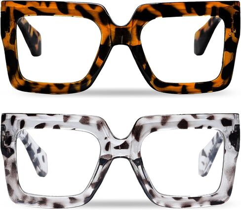hoyuwak 2PCS Oversized Square Blue Light Glasses Big Frame Computer Eyewear Thick Fashion Clear Glasses for Women Fashion in Saudi Arabia