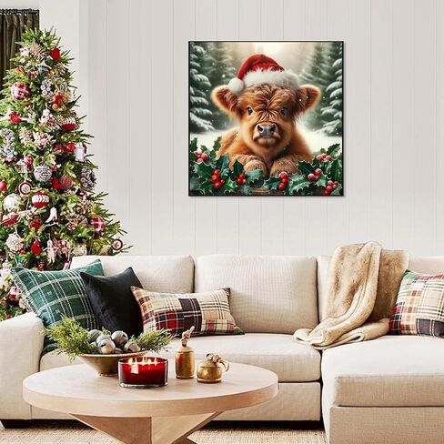 Semneroy Christmas Diamond Art Kits for Adult,Highland Cow Xmas Diamond Painting for Beginnger,DIY Full Drill Winter Holiday Rhinestone Diamond Dots Gem Painting Art Craft Home Decor 12 x12 Inch in Saudi Arabia