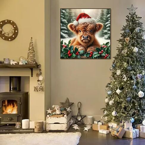 Semneroy Christmas Diamond Art Kits for Adult,Highland Cow Xmas Diamond Painting for Beginnger,DIY Full Drill Winter Holiday Rhinestone Diamond Dots Gem Painting Art Craft Home Decor 12 x12 Inch in Saudi Arabia