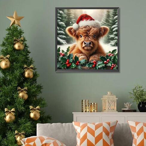 Semneroy Christmas Diamond Art Kits for Adult,Highland Cow Xmas Diamond Painting for Beginnger,DIY Full Drill Winter Holiday Rhinestone Diamond Dots Gem Painting Art Craft Home Decor 12 x12 Inch in Saudi Arabia