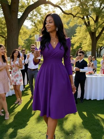 Nmoder Women Casual Midi شبه الرسمي ملاءمة وتوهج 3/4 فستان A-Line fruck in Kuwait