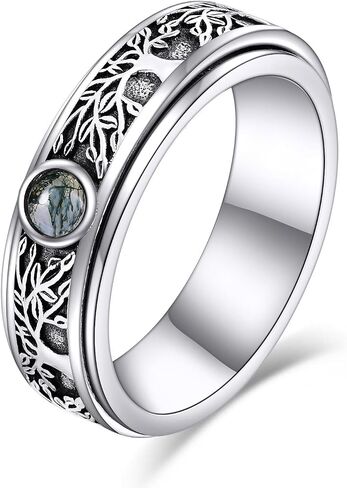 POPLYKE Sterling Silver Anxiety Spinner Ring Moonstone Moon And Star Ring Rotatable Mood Rings for Women Relieve Stress Gift Size 9 in Saudi Arabia