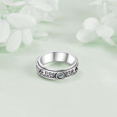 POPLYKE Sterling Silver Anxiety Spinner Ring Moonstone Moon And Star Ring Rotatable Mood Rings for Women Relieve Stress Gift Size 9 in Saudi Arabia
