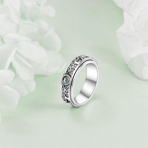 POPLYKE Sterling Silver Anxiety Spinner Ring Moonstone Moon And Star Ring Rotatable Mood Rings for Women Relieve Stress Gift Size 9 in Saudi Arabia