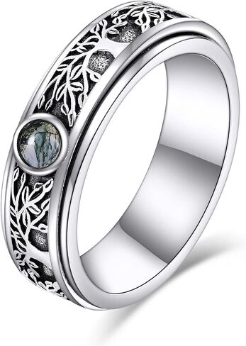 POPLYKE Sterling Silver Anxiety Spinner Ring Moonstone Moon And Star Ring Rotatable Mood Rings for Women Relieve Stress Gift Size 9 in Saudi Arabia
