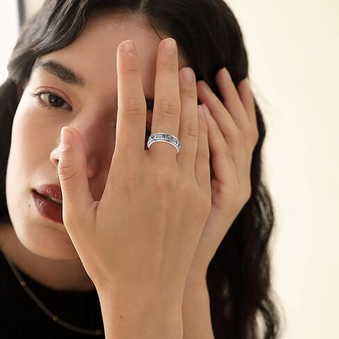 POPLYKE Sterling Silver Anxiety Spinner Ring Moonstone Moon And Star Ring Rotatable Mood Rings for Women Relieve Stress Gift Size 9 in Saudi Arabia