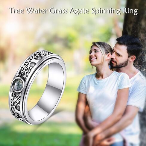 POPLYKE Sterling Silver Anxiety Spinner Ring Moonstone Moon And Star Ring Rotatable Mood Rings for Women Relieve Stress Gift Size 9 in Saudi Arabia