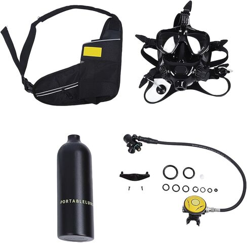 Yunseity Diving Tank Equipment, Full Face Goggles Scuba Diving Tank Clear 180 Degree Panoramic View Comfortable Fit 1L with Backpack for Underwater Exploration in Saudi Arabia