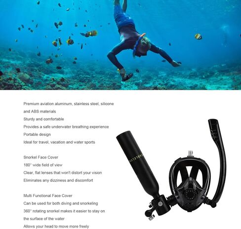 Diving Face Cover Kit, Portable 0.5L Dive Kit with Full Face Cover for Diving Snorkeling (Black in Saudi Arabia
