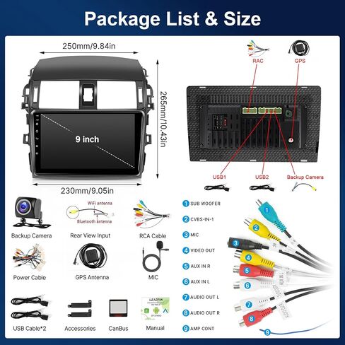 Radio Leadfan Car Radio Toyota Corolla 2009 2010 2011 2012 2013 استبدال ستيريو مع Carplay Android Auto ، شاشة تعمل باللمس 9 بوصة مع Bluetooth WiFi GPS SWC Camera Camera ترقية بانتالا in Saudi Arabia