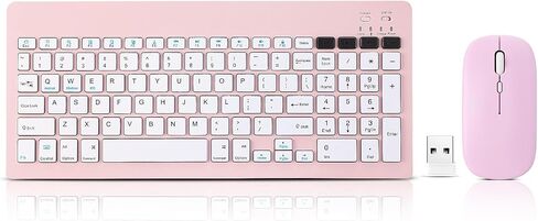 Bluetooth Keyboard and Mouse Combo Rechargeable Portable Wireless Keyboard Mouse Set for Apple iPad iPhone iOS 13 and Above Samsung Tablet Phone Smartphone Android Windows (Pink) in Saudi Arabia