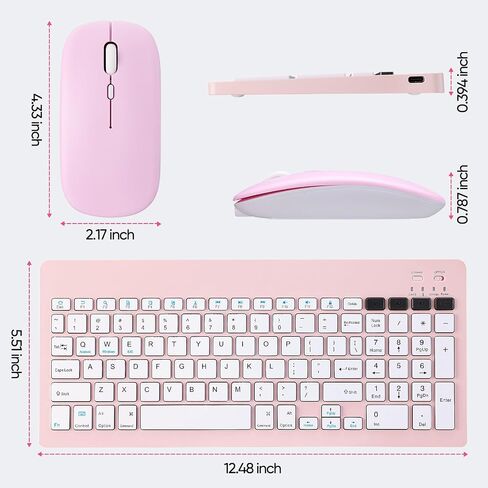 Bluetooth Keyboard and Mouse Combo Rechargeable Portable Wireless Keyboard Mouse Set for Apple iPad iPhone iOS 13 and Above Samsung Tablet Phone Smartphone Android Windows (Pink) in Saudi Arabia