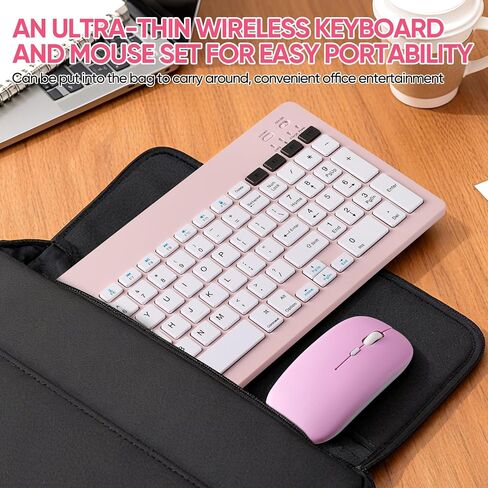 Bluetooth Keyboard and Mouse Combo Rechargeable Portable Wireless Keyboard Mouse Set for Apple iPad iPhone iOS 13 and Above Samsung Tablet Phone Smartphone Android Windows (Pink) in Saudi Arabia