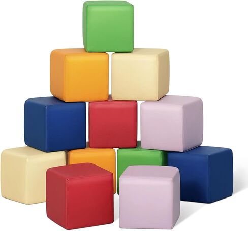 Foam Building Blocks for Toddlers：12-Pieces Wipeable Leather Stacking Cubes Kids - Large Soft Toys Play Set for Learning Construction Baby Preschool Daycare Therapy Birthday Gift (Purple Pink) in Saudi Arabia
