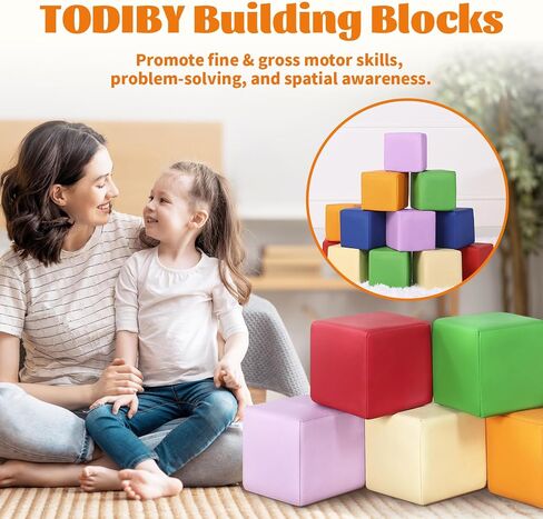 Foam Building Blocks for Toddlers：12-Pieces Wipeable Leather Stacking Cubes Kids - Large Soft Toys Play Set for Learning Construction Baby Preschool Daycare Therapy Birthday Gift (Purple Pink) in Saudi Arabia