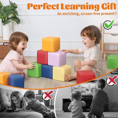 Foam Building Blocks for Toddlers：12-Pieces Wipeable Leather Stacking Cubes Kids - Large Soft Toys Play Set for Learning Construction Baby Preschool Daycare Therapy Birthday Gift (Purple Pink) in Saudi Arabia