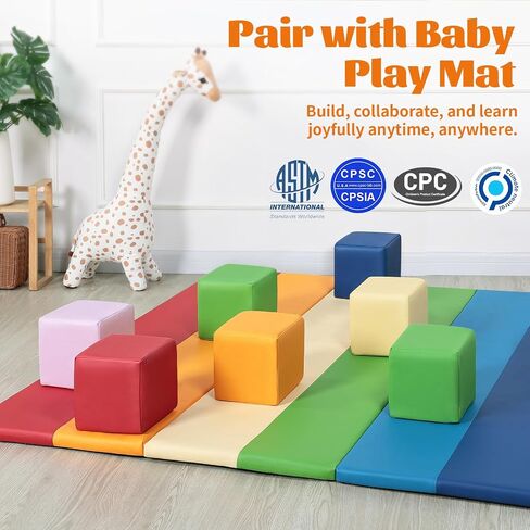 Foam Building Blocks for Toddlers：12-Pieces Wipeable Leather Stacking Cubes Kids - Large Soft Toys Play Set for Learning Construction Baby Preschool Daycare Therapy Birthday Gift (Purple Pink) in Saudi Arabia