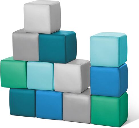 Foam Building Blocks for Toddlers：12-Pieces Wipeable Leather Stacking Cubes Kids - Large Soft Toys Play Set for Learning Construction Baby Preschool Daycare Therapy Birthday Gift (Purple Pink) in Saudi Arabia