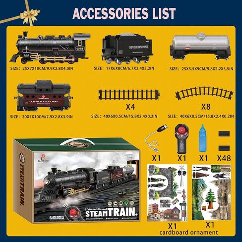 Electric Train Sets Remote Control for Kids Christmas Train Toys Steam Locomotive w/3 Smokes, Glowing Passenger Carriages, Luxury Tracks, Light & Sounds Rechargeable Birthday Gifts for Boys Girls in Saudi Arabia