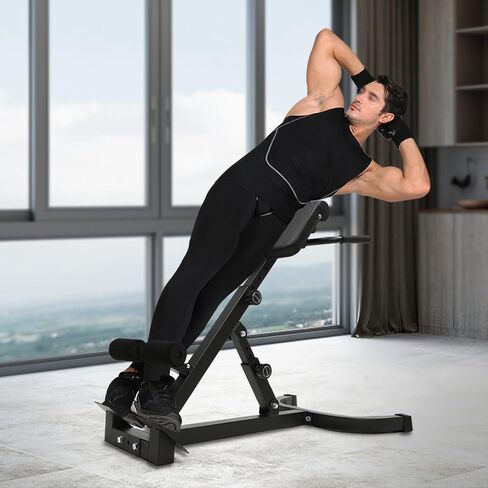 Foldable Hyperextension Roman Chair, Adjustable Back Exercise Machine w/5 Tilt & 8 Abdominal Pad Adjustments, 330LBS Multi-Function Heavy-Duty Exercise Equipment Home Gym Sit Up Bench for Glute & Ab in Saudi Arabia